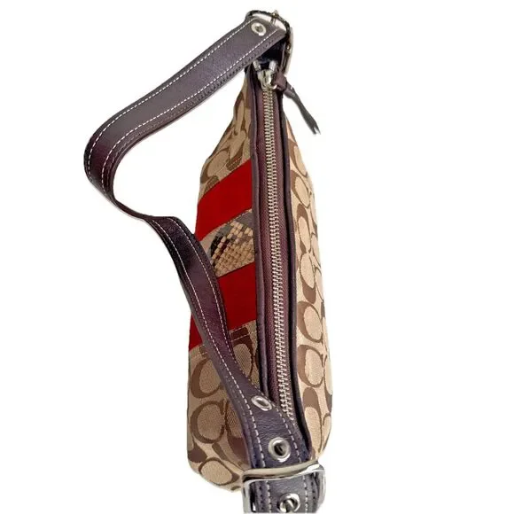 Coach Hampton Signature Jacquard Shoulder Bag Brown Red Suede Stripe Y2K Vintage - Picture 11 of 16